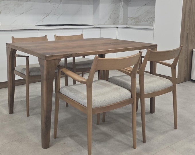 Walnut Dining Table and Chair Set - Mid Century Dining Table  Handmade Solid Wood Table With Wood Legs