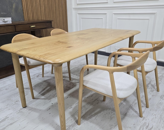 Elegant Chestnut Dining Table and Chair Set - Mid Century Dining Table, Handmade Solid Wood Table With Wood Legs