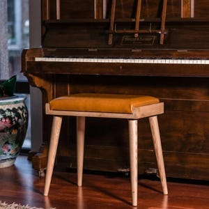 Leather Piano Bench Stylish Seating for Any Room, Ottoman Bench, Stool for Living, Mid CenturyStool, Handmade Bench, Wooden gift