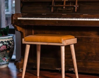 Leder Klavierbank Stilvolle Sitzgelegenheit für jeden Raum, Ottomane Bank, Hocker zum Wohnen, Mid CenturyHocker, Handgemachte Bank, Geschenk aus Holz