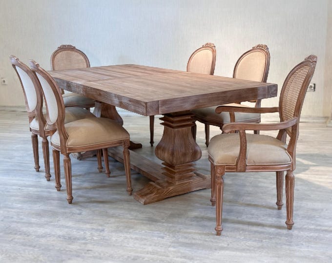 Elegant Wooden Dining Table and Chair Set - Mid Century Dining Table, Handmade Solid Wood Table With Wood Legs