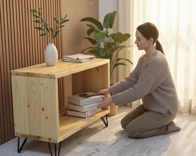 Wooden Record Player Stand, Solid Vinyl Storage Stand,, Retro Record LP Cabinet, Turntable Stand with Shelve, Media Console, Tv Cabinet