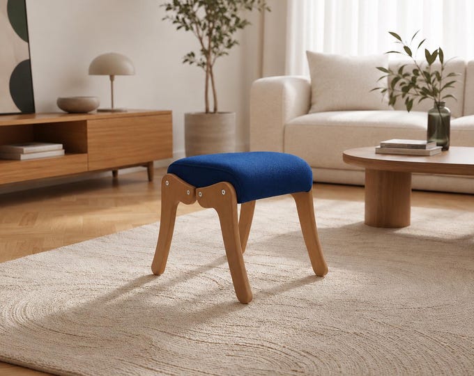 Upholstered Wooden Stool, Handmade Accent Stool, Vanity Stool, Modern Ottoman, Custom Fabric & Wood Color, Piano Bench Stool