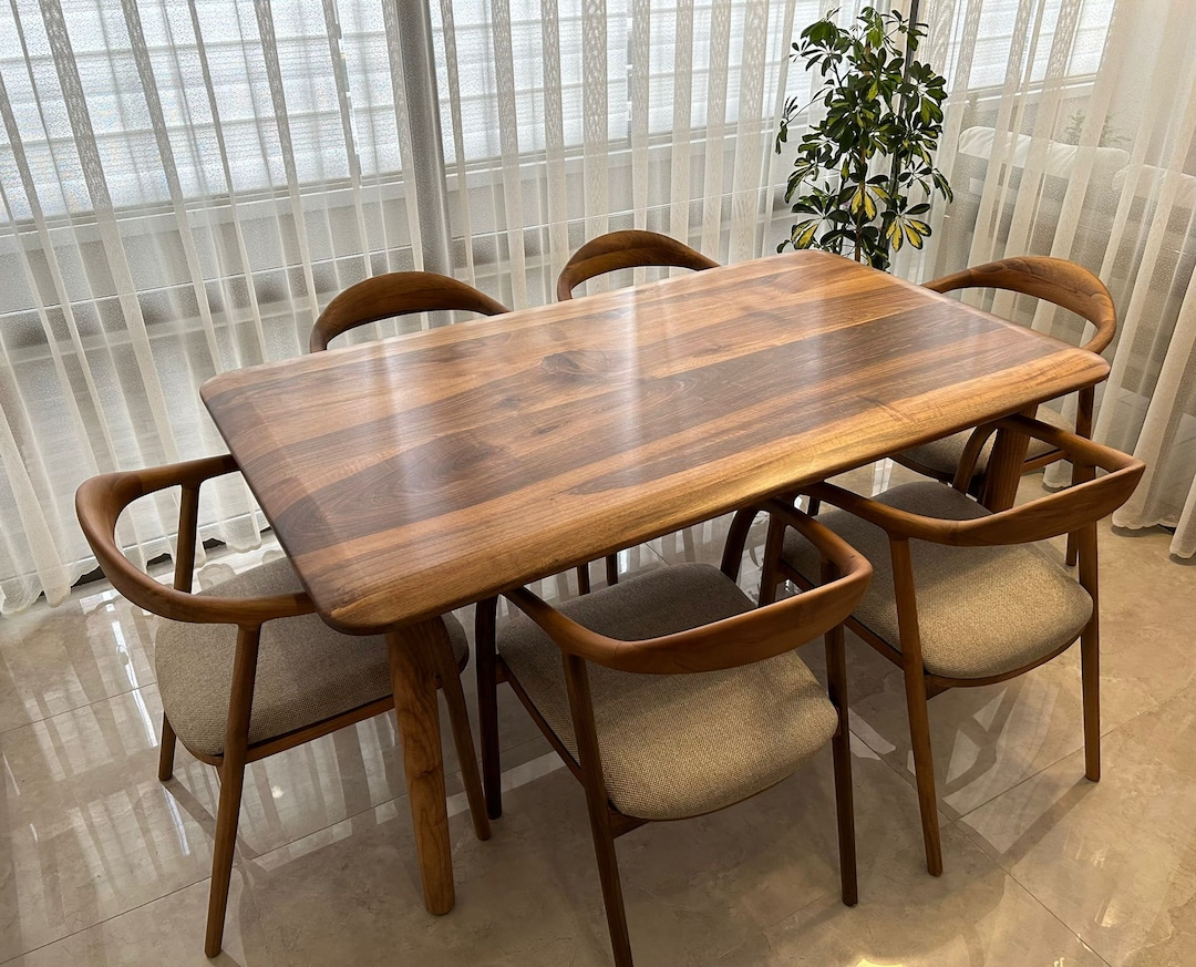 Elegant Walnut Dining Table and Chair Set Mid Century Dining