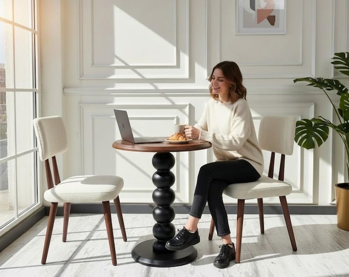 Minimal Round Wooden Table, Modern Small Dining Table, Custom Size & Color–Solid Wood Bistro Table, Pedestal Leg Dinner Table, Circle Table