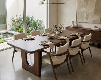 Oak Dining Table with Beech Chair: Mid Century Modern, Custom Size