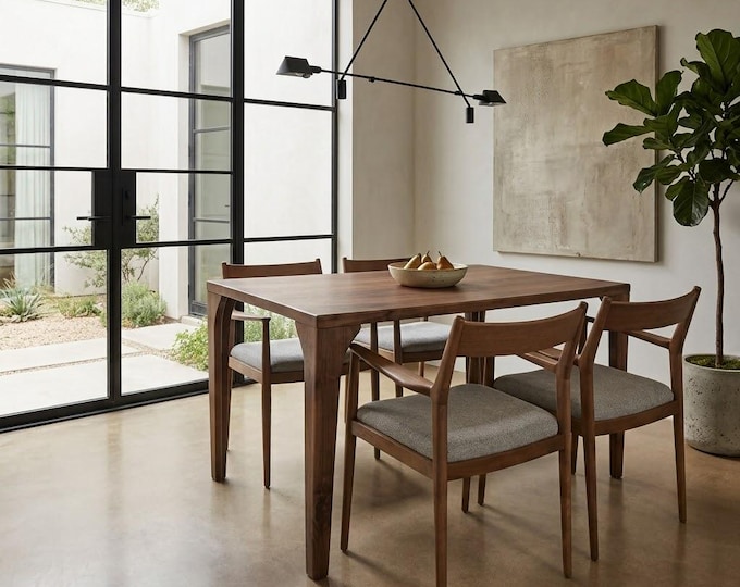 Walnut Dining Table and Chair Set: Handmade Mid-Century Solid Wood