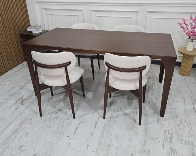 Retro Solid Wood Dining Room Set - Timeless Elegance, Farmhouse Kitchen Table Set, Handmade Living Room Table, Dining Chair