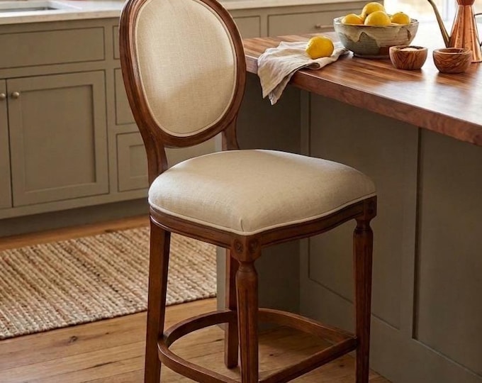 Elegant Bar Chair, Upholstered Seat High Dining Chair, Rattan Back High Chair – Kitchen Island & Counter Height Stool,Custom Color/ Height