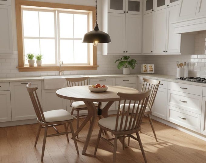 Handmade Round Dining Table and Chair Set,Kitchen Table Set, Solid Wood Table Modern Minimalist Design, Custom Size ,Color Options