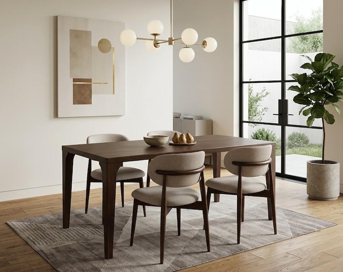Retro Solid Wood Dining Room Set - Timeless Elegance, Farmhouse Kitchen Table Set, Handmade Living Room Table, Dining Chair
