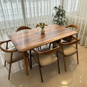 Elegant Walnut Dining Table and Chair Set - Mid Century Dining Table, Handmade Solid Wood Table With Wood Legs