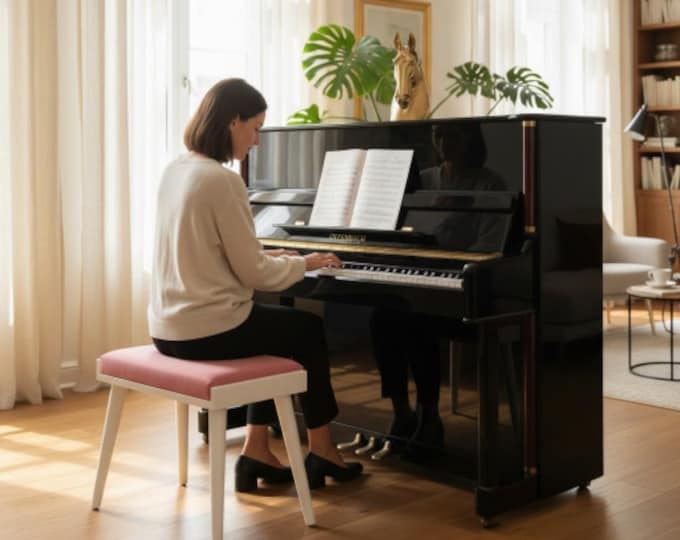 Handmade Mid Century Style Piano Bench and Ottoman Combo for Living Space - Unique Gift Idea Mcm Bench, Stool for living, Retro Bench,