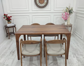 Walnut Dining Table and Chair Set - Mid Century Dining Table  Handmade Solid Wood Table With Wood Legs