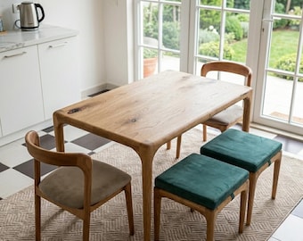 Handmade Wood Dining Table and Chair Set - Mid Century Modern,Handmade Solid Wood Table, Minimal Wooden Table, Custom-sized  Table Set