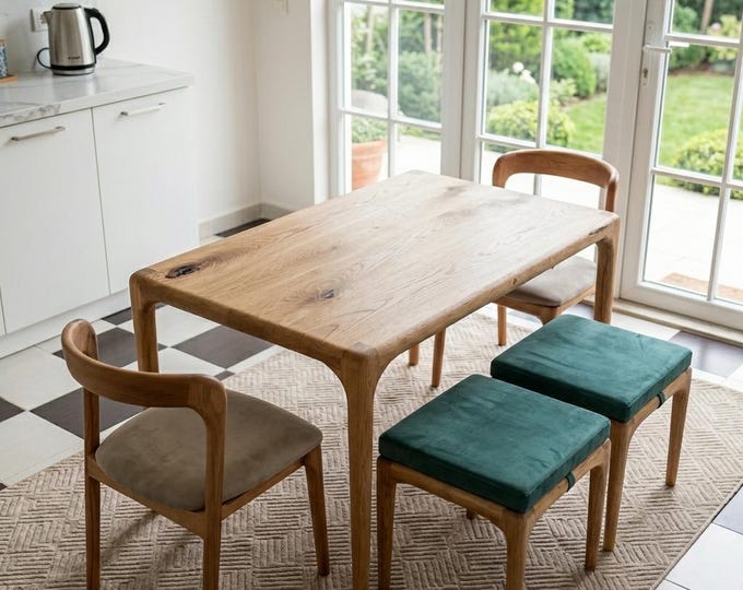 Handmade Wood Dining Table and Chair Set - Mid Century Modern,Handmade Solid Wood Table, Minimal Wooden Table, Custom-sized  Table Set