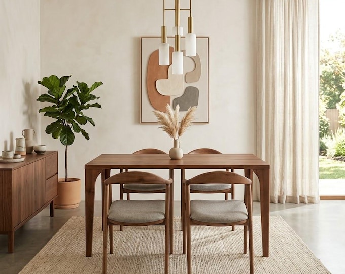Walnut Dining Table and Chair Set - Mid Century Dining Table  Handmade Solid Wood Table With Wood Legs