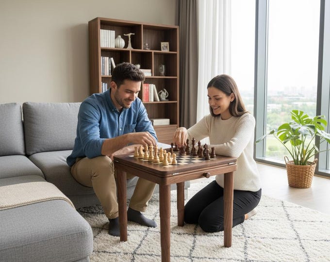 Handmade Chess and Backgammon Table, Dual-Game Wooden Coffee Table, Convertible Game Table, Living Room Board Game Furniture, Christmas gift