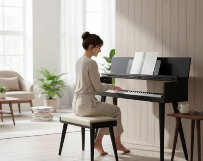 Handcrafted Wooden Piano Stand and Piano Bench Set, Digital keyboard stand, Piano cabinets, Kids Piano Stand with Stool, Wooden Music Gift
