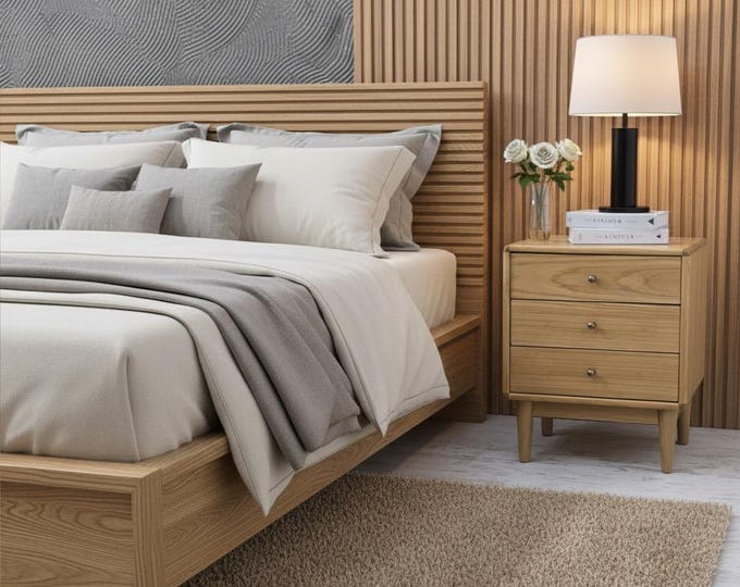 Handmade Modern Oak Nightstand with Drawers: Floating Bedside Table