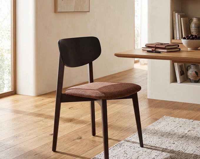 Mid Century Modern Dining Chair, Upholstered Wooden Chair, Scandinavian Kitchen Chair, Handmade Walnut Wood Chair, Modern Accent Chair
