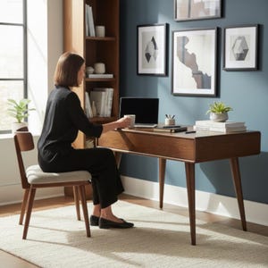 Coiffeuse faite main en chêne massif, Meubles de bureau sur mesure, Meubles de chambre à coucher rustiques Bureau minimaliste, Table d'ordinateur en bois,