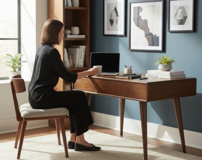 Handmade Solid Oak Vanity Desk, Custom Size Office Furniture, Rustic Bedroom Furniture Minimalist Office Desk, Wooden Computer Table,