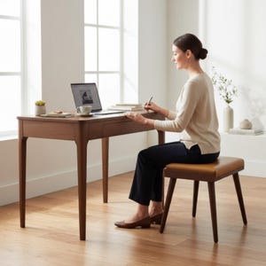 Handgemaakt houten bureau met lades, massief houten bureau, moderne schrijftafel, thuiskantoortafel, kantoormeubilair op aangepast formaat, kruk cadeau