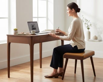 Handmade Wood Desk with Drawers,Solid Wood Office Desk, Modern Writing Desk, Home Office Table, Custom Size Office Furniture, Stool Gift