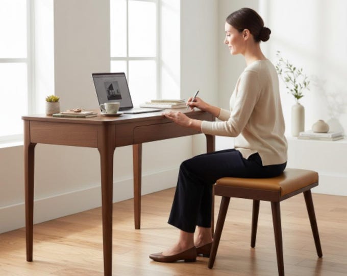 Handmade Wood Desk with Drawers,Solid Wood Office Desk, Modern Writing Desk, Home Office Table, Custom Size Office Furniture, Stool Gift