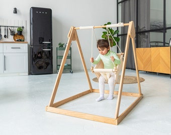 Toddler Swing for Indoor Use - Montessori Wooden Furniture. 1 bitrthday gift for boy and girl