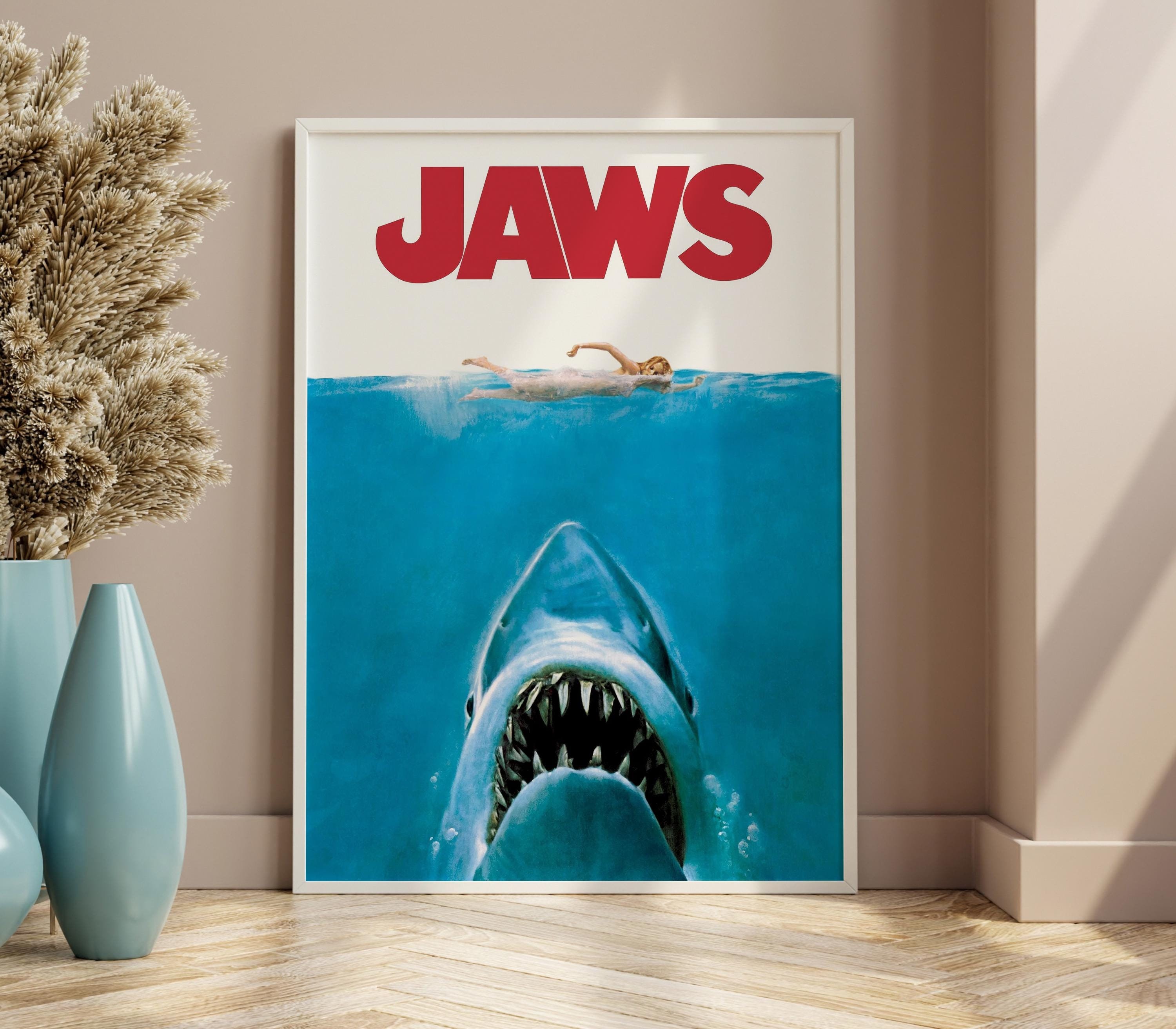Jaws - 1975 Movie poster. Steven Spielberg, Roy Scheider, Robert Shaw