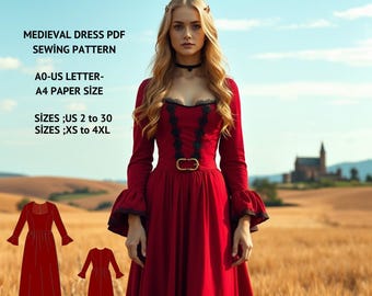 Medieval Dress Sewing Pattern: Fairy, Elvish, Regency Style (XS-4XL) (PDF Pattern)