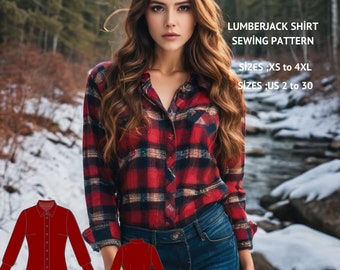 Women's Lumberjack Shirt Sewing Pattern:US Size 2-30 (Digital Download)