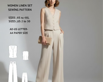 Linen Vest and Wide Leg Pants Sewing Pattern – Minimalist Suit (PDF)