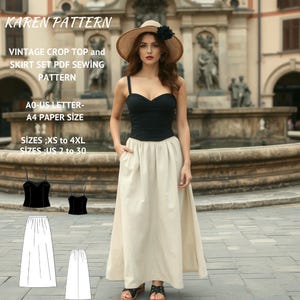 Vintage Skirt and Crop Top Set Pattern,Maxi Skirt,Strappy Crop,Linen Women Set,Linen Blouse,Linen Skirt,Elegant Dress,XS-4XL