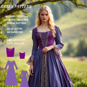 Renaissance Medieval Dress and Corset Pattern,Fairy,Regency,Elvish dress,Maxi Dress,Halloween costume ,XS/4XL