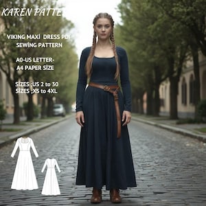 Viking Style Maxi Dress Sewing Pattern,Renaissance Medieval Pirate Costume,Fairy,Regency,Elvish dress,Maxi Dress,Halloween costume,XS/4XL