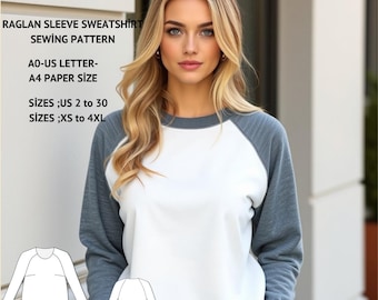 Raglan Sleeve Sweatshirt Sewing Pattern:Women's XS-4XL (PDF Pattern)