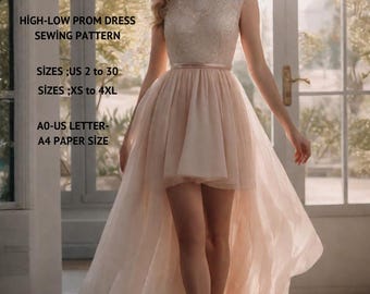 High-Low Dress Sewing Pattern: Prom, Cocktail,Evening Gown (XS-4XL) (Digital Download)