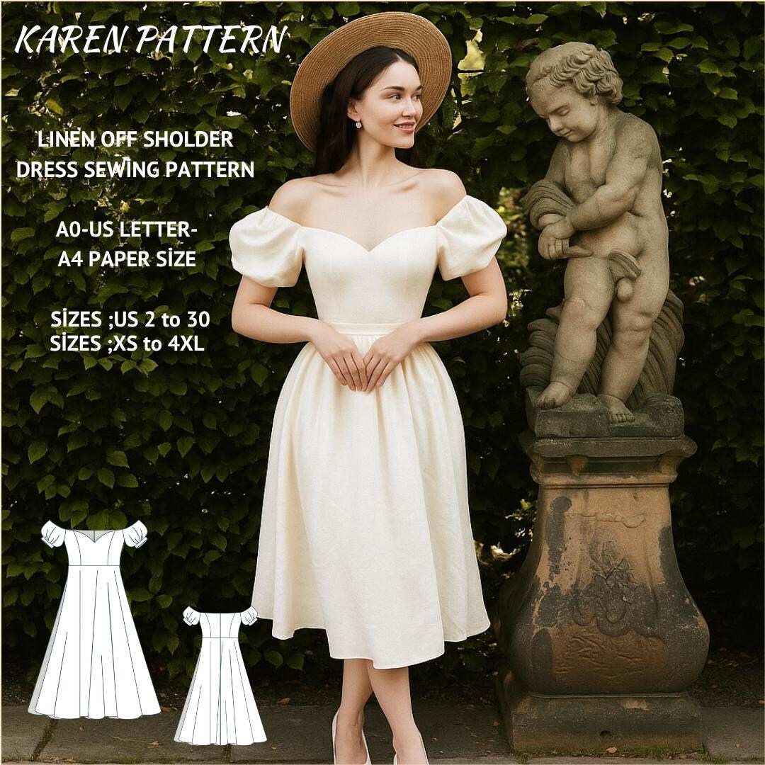 Linen off Shoulder Dress Sewing Pattern: Midi Summer Dress (XS-4XL)  (digital Download) - Etsy Israel
