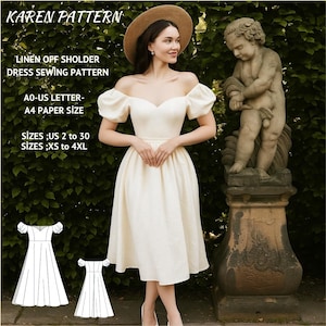 Linen Off Sholder Dress Sewing Pattern,Midi Summer Dress,Easy Dress,Evening Dress,Cocktail Dress,Circle Dress Pattern,Prom Dress,XS-4XL