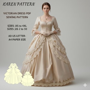 Patrón de costura para vestido de cosplay renacentista: victoriano, élfico, de hadas (A4, A0, carta EE. UU.) (Descarga digital)