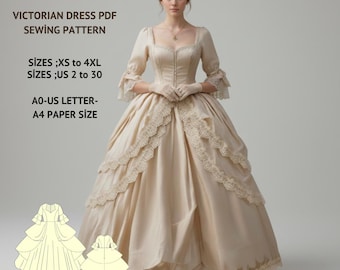 Renaissance Cosplay Dress Sewing Pattern:Victorian, Elvish, Fairy (A4, A0, US Letter) (Digital Download)