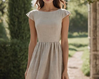 Gathered Linen Mini Dress Sewing Pattern, Boat Neck (Digital Download)