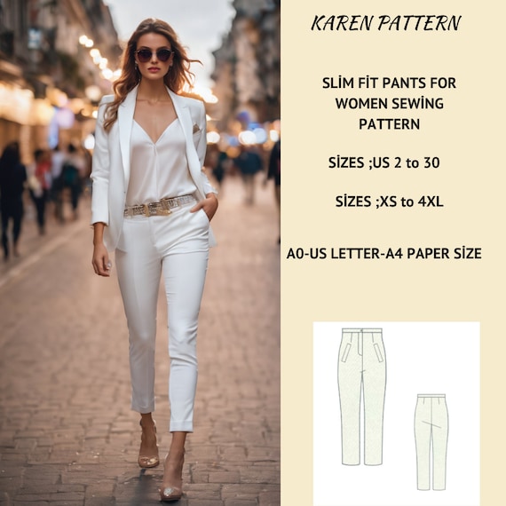 Slim Fit Pants Sewing Pattern:Women's Retro Trousers (XS-4XL) (PDF Pattern)
