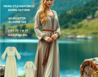 Viking Style Maxi Dress Sewing Pattern: XS-4XL (PDF Pattern)
