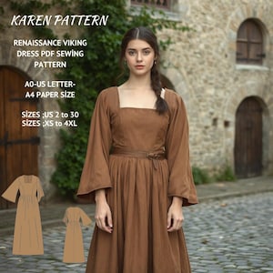 Renaissance Viking Maxi Dress Sewing Pattern,Fairy,Regency,Elvish dress,Maxi Dress,Halloween costume,XS/4XL