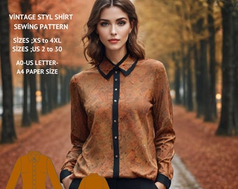 Vintage Cottagecore Blouse Sewing Pattern:Retro 1950s Style (A0-A4, US Letter) (Digital Download)