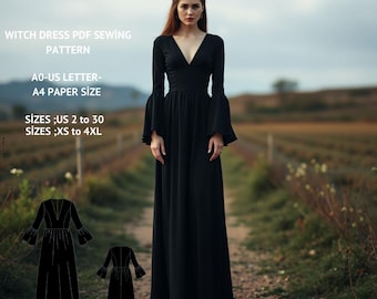 Witch Dress Cosplay Sewing Pattern, Gothic, Medieval (PDF Pattern)